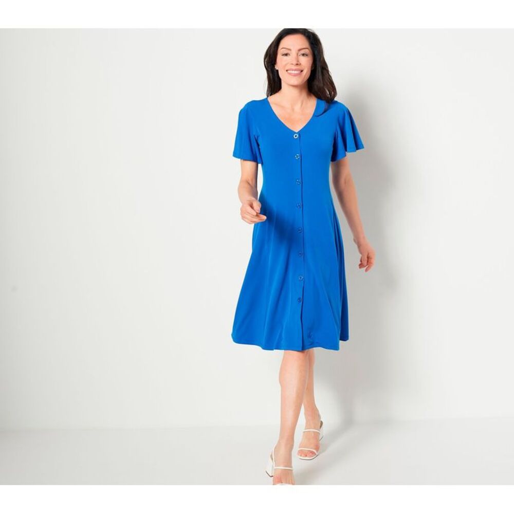 Susan Graver Blue Button-Front Dress